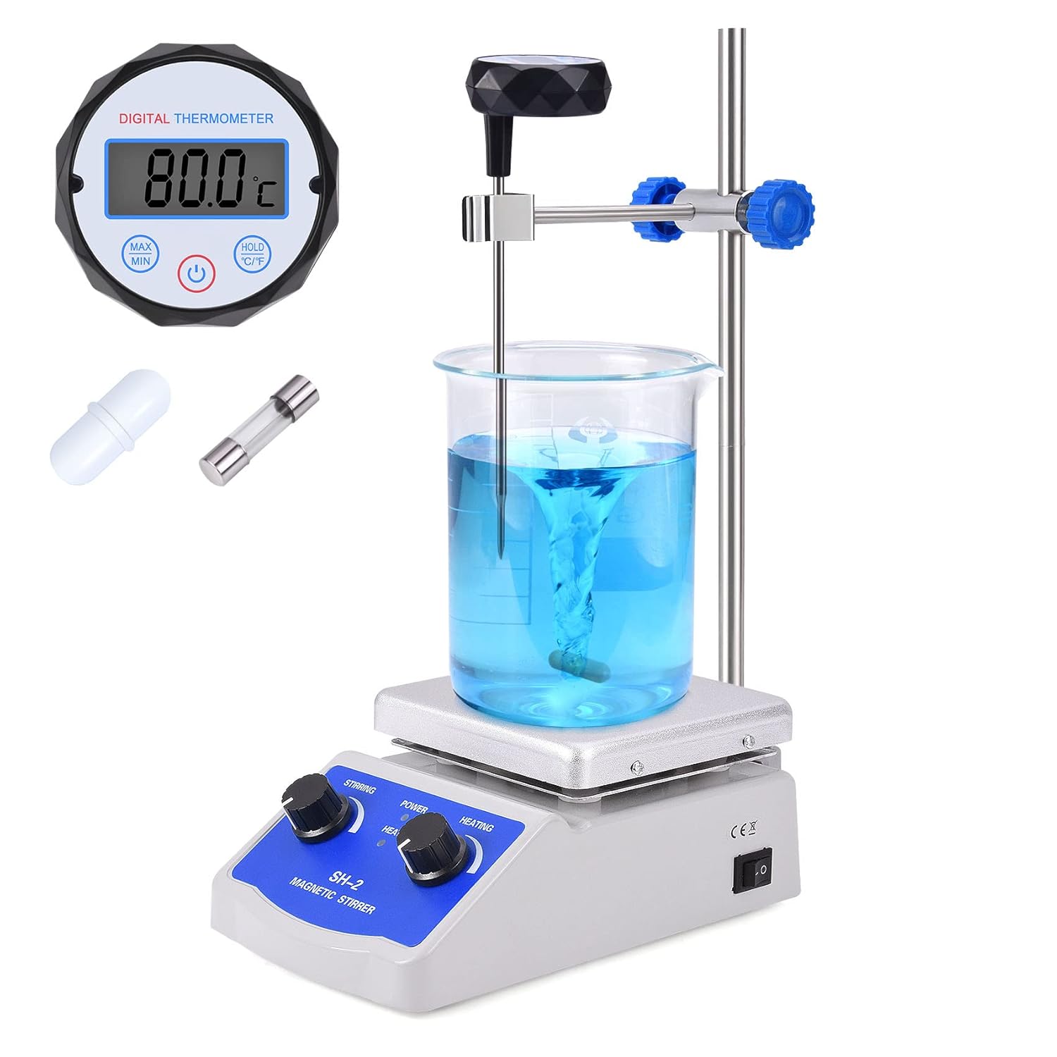 Sh-2 Max 520℉ Magnetischer Heizplattenmischer, 2000 U/min Labor-heizplattenmischer Mit Thermometer, Magnetrührstab Und Ständer