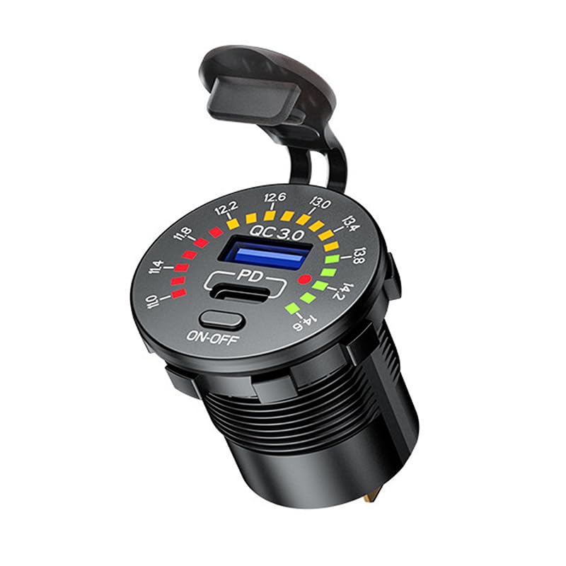Qc3.0 36w 12v Dual-usb-ladegerät Wasserdicht Mit Usb-pd-buchse Und Ein/aus-schalter Für Auto (1 Stück)