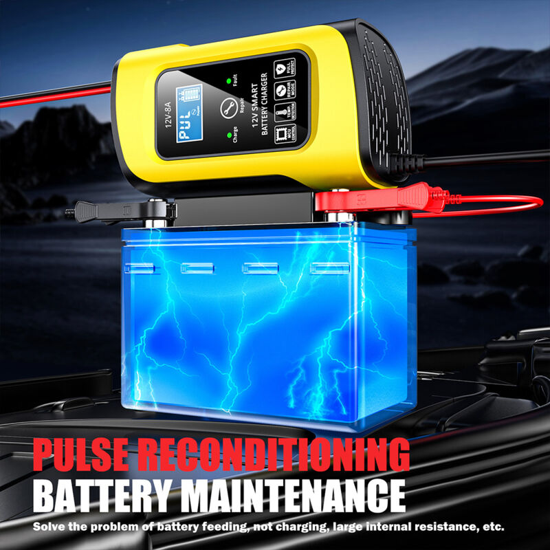 Intelligentes 12v 8a Batterieladegerät – Automatische Wartung Für Auto/motorrad/lkw – Lcd-bildschirm + Überladeschutz (blei-säure)