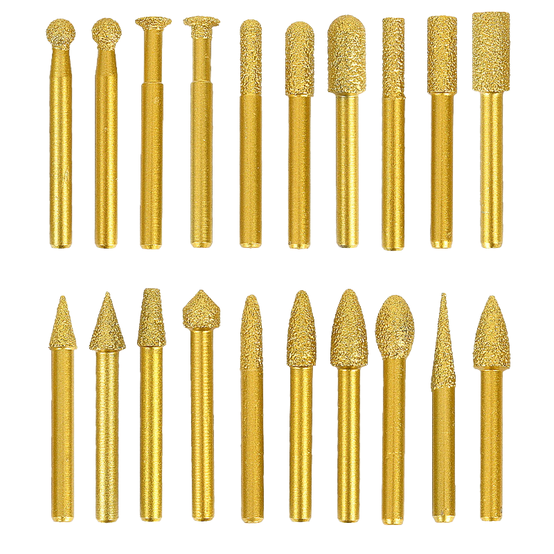 20-teiliges Set, Gelöteter Diamant-schleifkopf, Gusseisen, Runder Griff, Schleifkopf, Gravurgrat