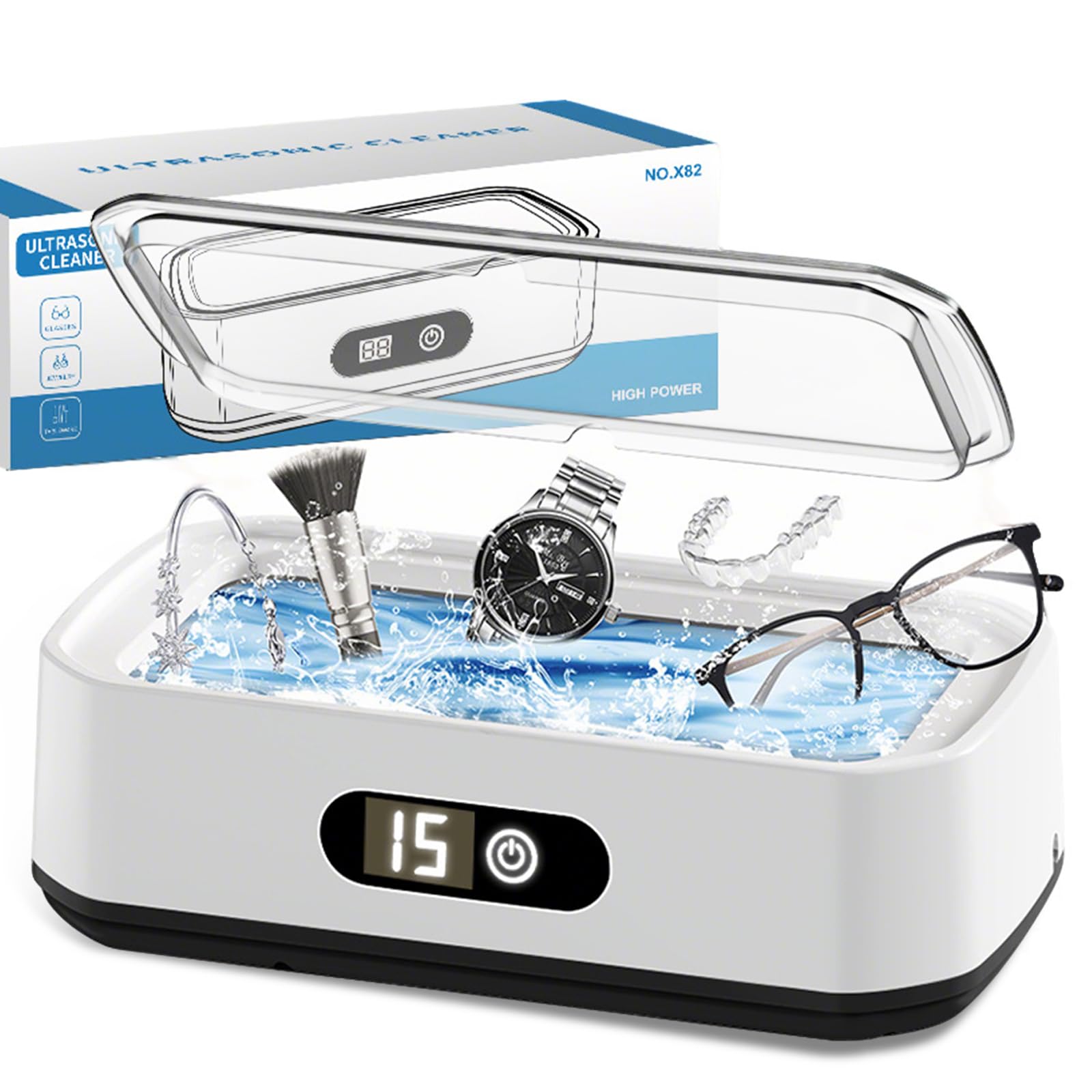 650 Ml Ultraschallreiniger, 49000 Hz Ultraschall-brillenreiniger Für Brillen, Uhren, Schmuck, Münzen, Dentalgeräte Und Rasierköpfe, Ultraschallschale Mit 6 Timer-einstellungen
