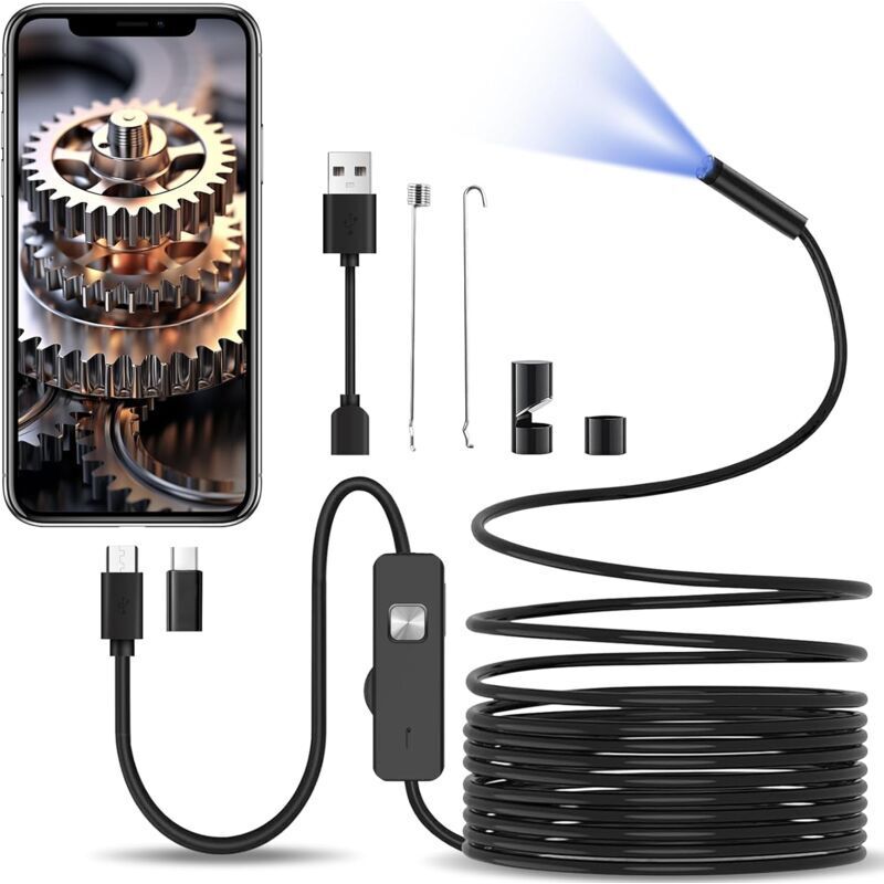 Usb-endoskopkamera Mit 10 M Langem, Halbstarrem Kabel, 8-mm-kopf Und 6 Leds Für Android-smartphones Und -tablets – Ulisem