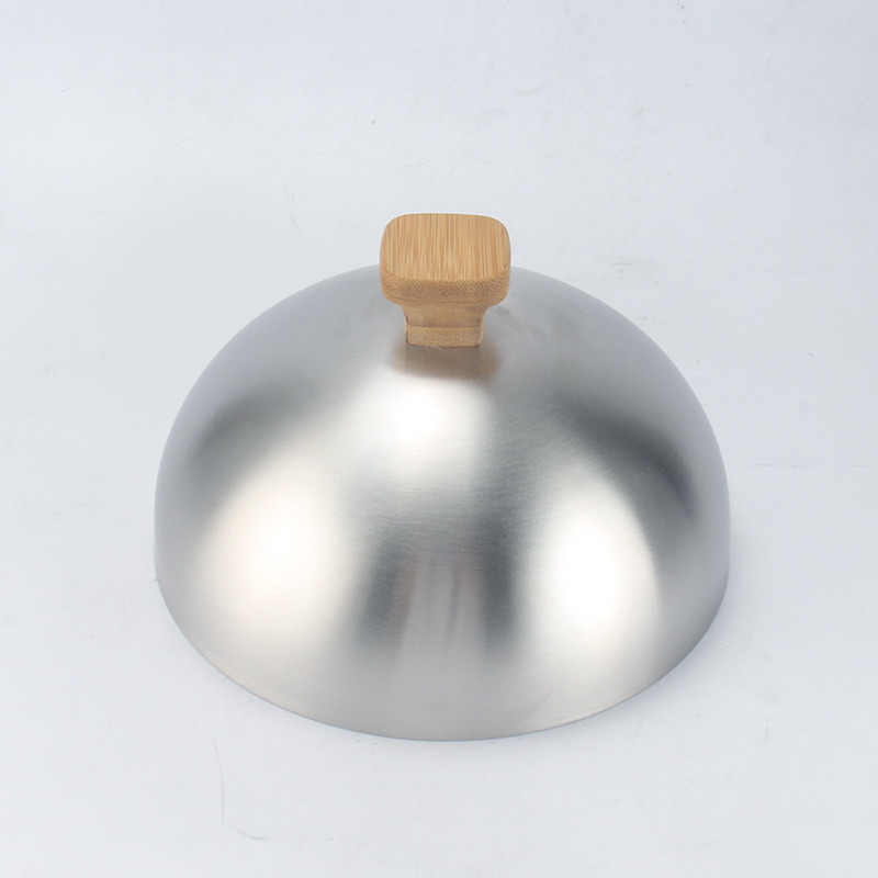Runde Küchenhaube Aus Edelstahl 20 Cm, Spritzwassergeschützte Haube Mit Bambusgriff, Dampfschutz Zum Kochen Von Steak Und Gemüse, Für Den Professionellen Und Privaten Gebrauch