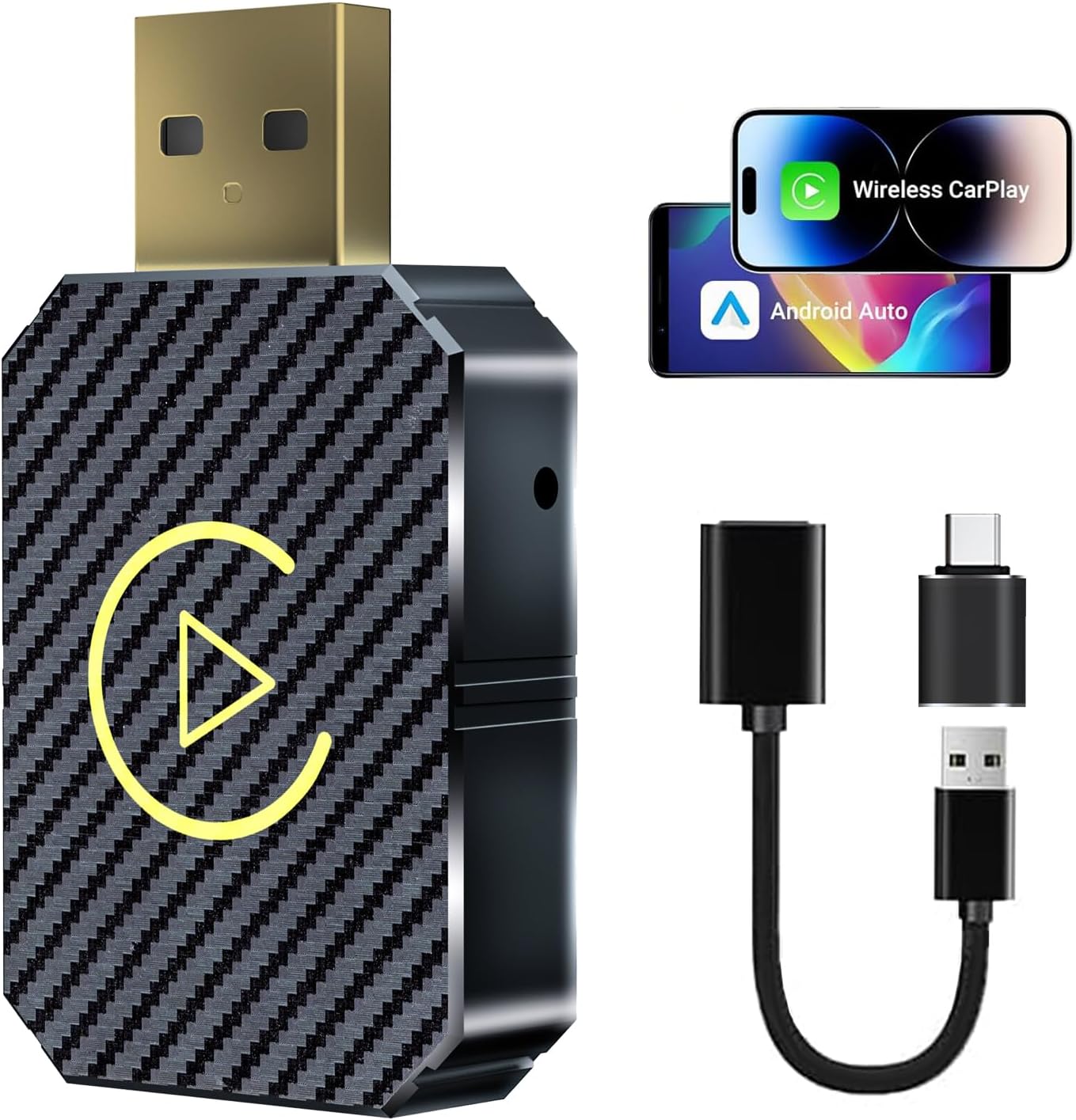Kabelloses Carplay Und Kabelloses Android Auto Für Iphone, Kabelloser Android Auto-adapter. Bluetooth 5.0 5g, Plug & Play, Universell Passend Für 98 % Aller Autos, Automatische Verbindung
