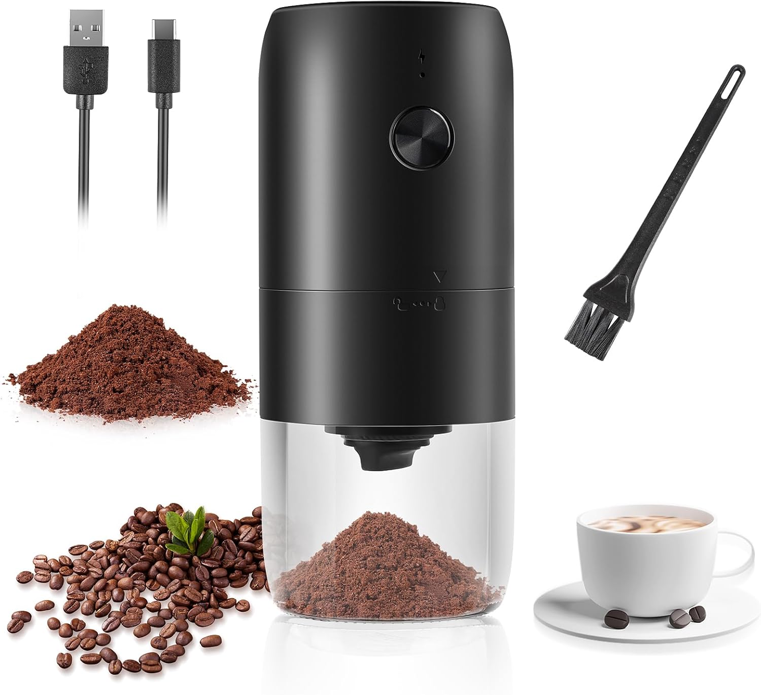 Elektrische Kaffeemühle, Usb Wiederaufladbare Kaffeemühle Mit Keramikgrat Und Bürste, Kaffeemühle, Einstellbare Rauheit, Tragbare Kaffeemühle, Kaffeemühle Für Zuhause, Büro