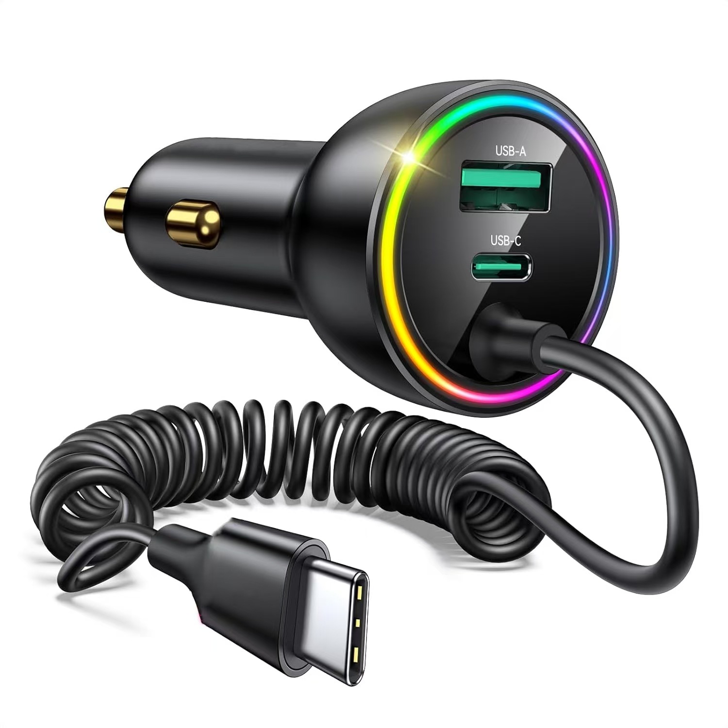 70-w-autoladegerät Für Iphone 17 Pro Max, Usb-c-schnelllade-autoladegerät Mit 1,6 M Langem Spiralkabel (typ C), Kompatibel Mit Iphone 17/16/15, Ipad, Samsung Und Android