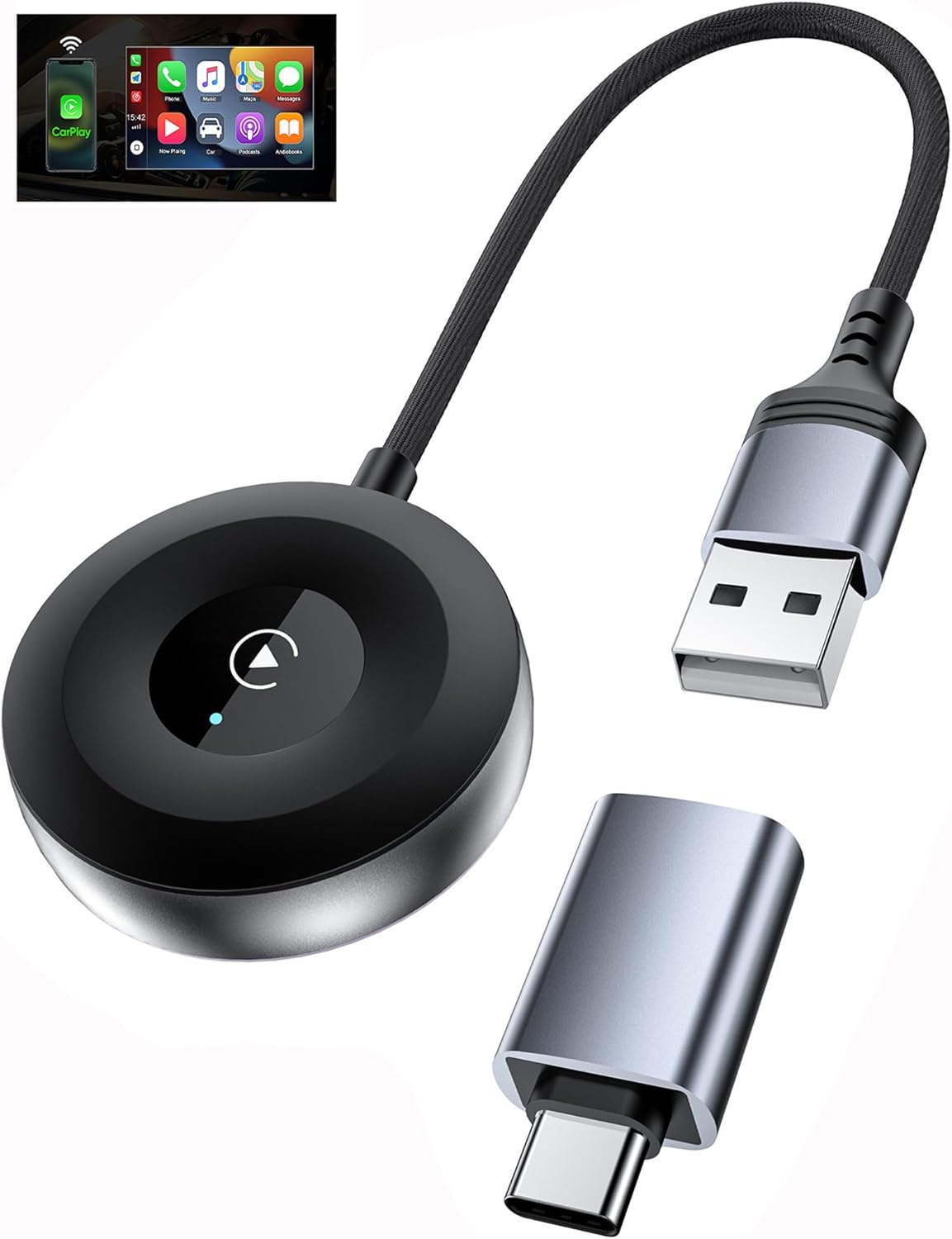 Kabelloser Carplay-adapter Für Iphone 16e 16 15, Kabelloser Bluetooth-adapter, Kabelloser Carplay-dongle, Konvertieren Von Kabelgebundenem Carplay In Kabelloses Carplay, Usb-c/a-auto-adapter Für Apple