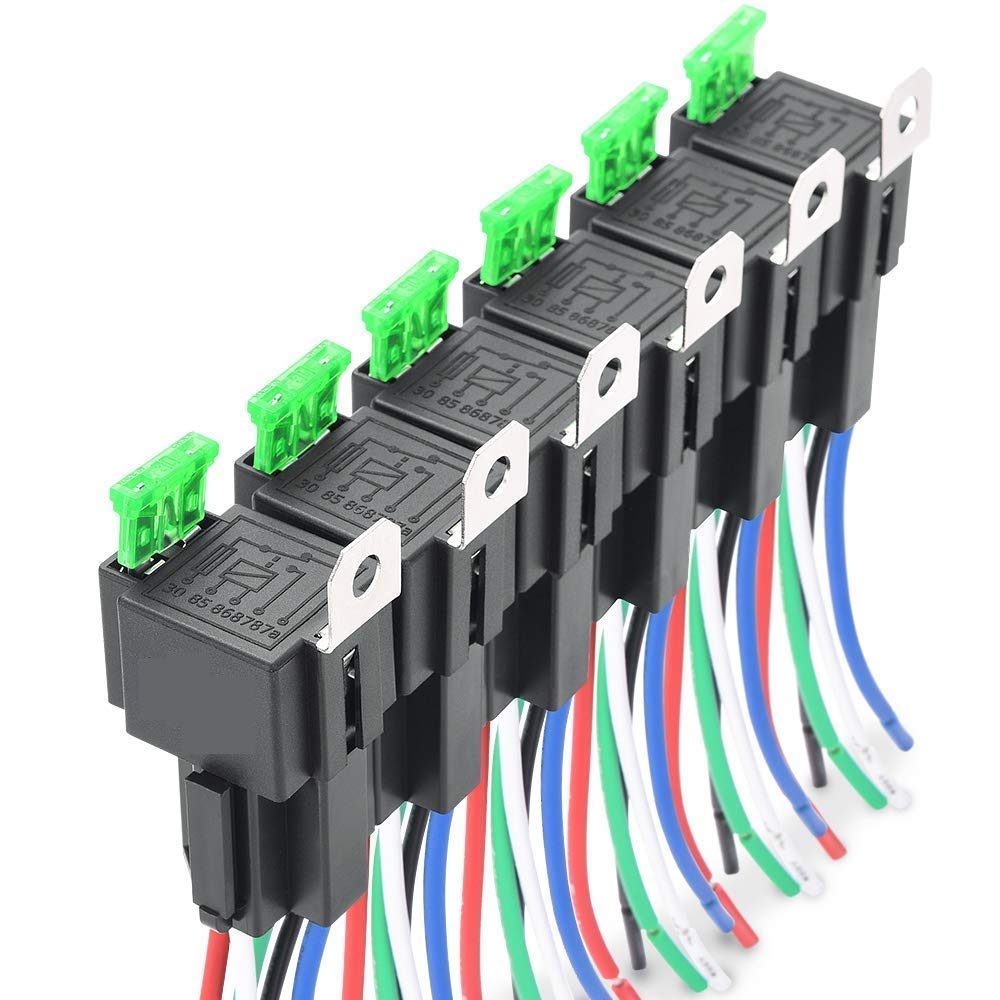 6 Stück 12 V 30 A Sicherungsrelais-schaltersicherung, Ato/atc-flachsicherung, 5-poliges Spst-kfz-elektrorelais Mit 14 Awg Hochleistungsdrähten
