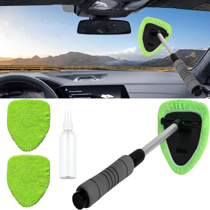 Windschutzscheibenreiniger, Autoreinigungsgerät Mit Wiederverwendbaren Mikrofaserpads Und Ausziehbarem Griff (grün)
