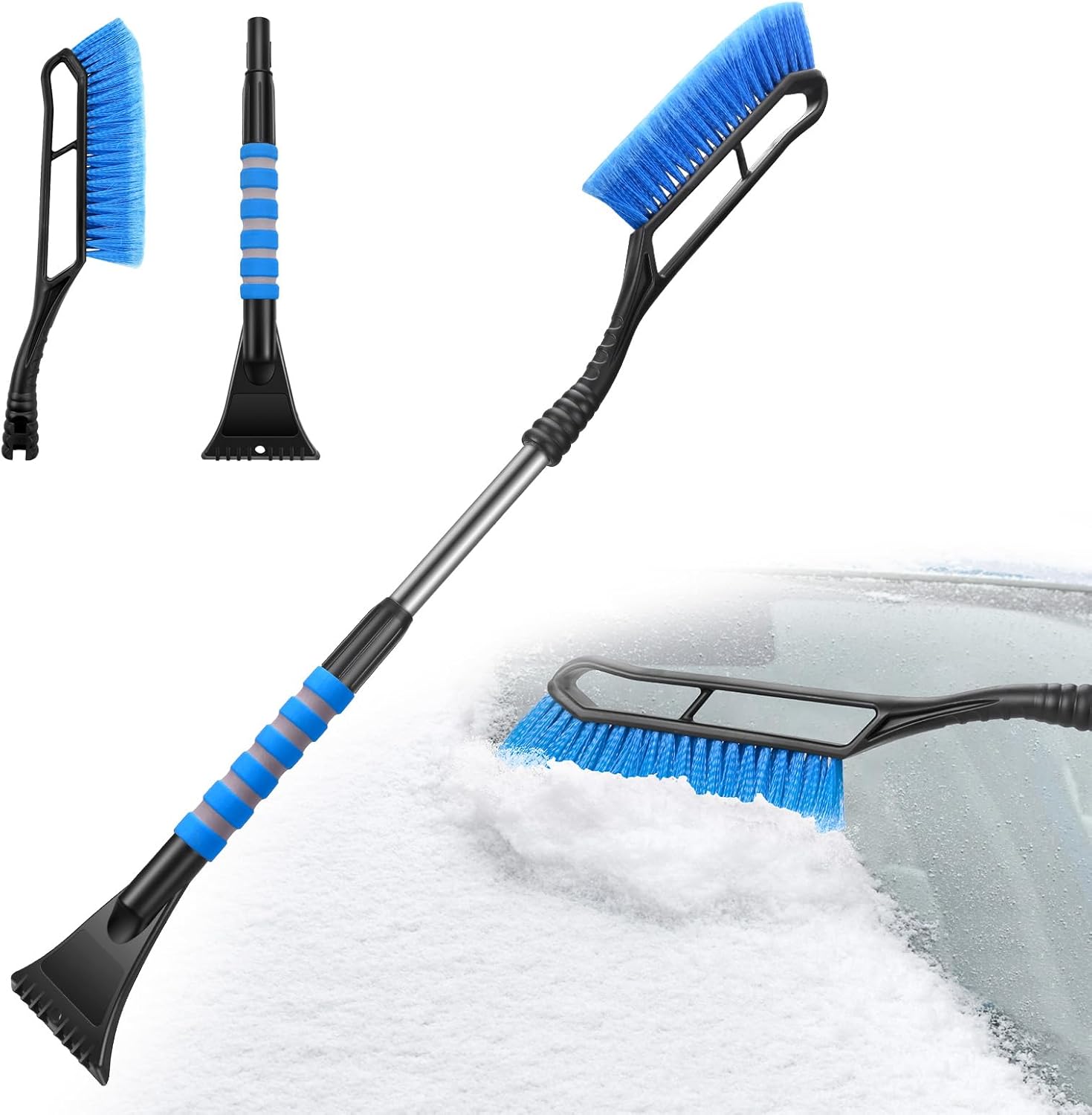 Schneebesen Und Schaber Für Die Windschutzscheibe Des Autos, Abnehmbarer Schneeschaber Für Fahrzeuge – Autofenster-abzieher, Winter-autoprodukte – Langlebiger, Ergonomischer Griff – Blau