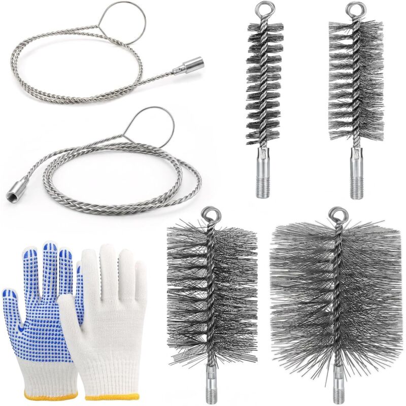 Komplettes 7-teiliges Kaminreinigungsbürsten-set (verschiedene Durchmesser) Mit 1 M Und 2 M Langen Drähten Und Schutzhandschuhen - Ulisem