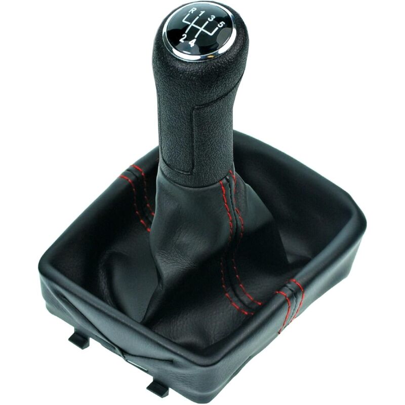 Schaltknauf Und Schaltmanschette Für Vw Polo 4 9n (2001–2009) – 5-gang – 12 Mm – Schwarz/rot – Kunstleder Mit Rahmen – Ulisem