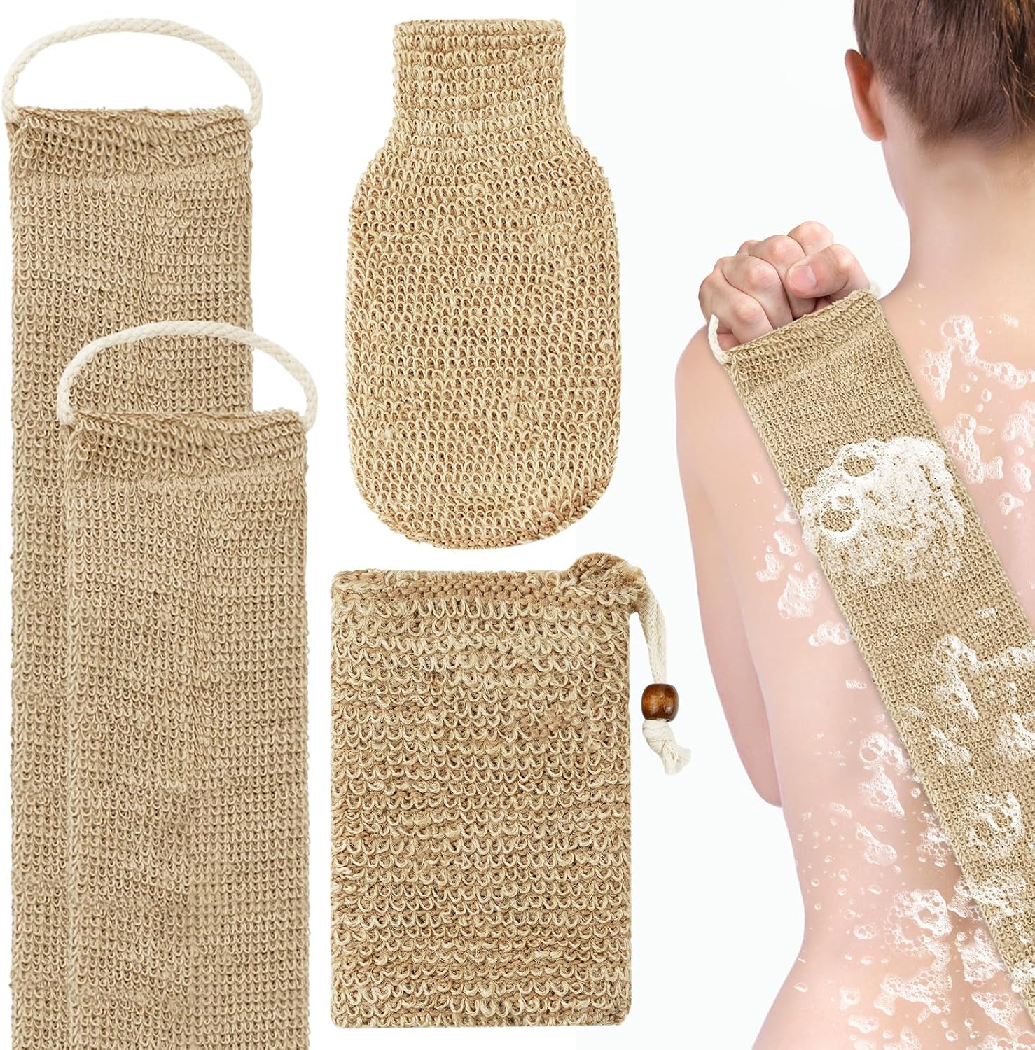 Peelinghandschuh, Rosshaarhandschuh, Rückenwaschgurt, Seifenbeutel Aus Jute, Naturhaar-handschuhe Mit Riemen, Badeaccessoires Für Rücken Und Körper, Bad- Und Duschzubehör Für Damen Und Herren