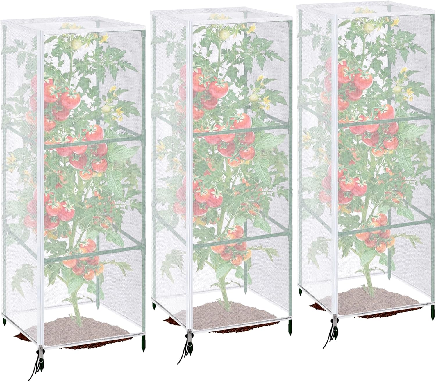 Set Mit 3 Gartenschutznetzen – Quadratische Abdeckungen Für Tomatenkäfige (150 X 45 Cm) – Barriere Gegen Insekten Und Vögel