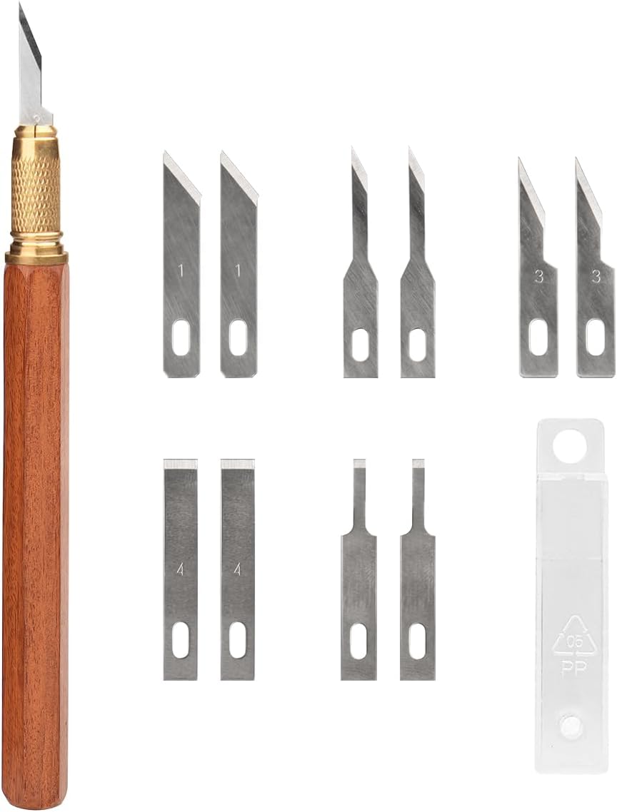 Präzisions-bastelmesserset, Exacto Hobbymesserset Mit Holzgriff, 10 Sk5-stahlklingen Und Klingenschutz Zum Modellieren Und Schnitzen