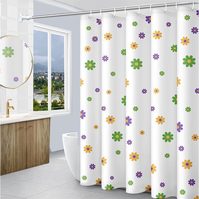 Duschvorhang, Wasserdicht Und Schimmelresistent, Lila Blumenmuster, Set 150 Cm Breite X 180 Cm Höhe + Teleskopstange 90-160 Cm + Ringe