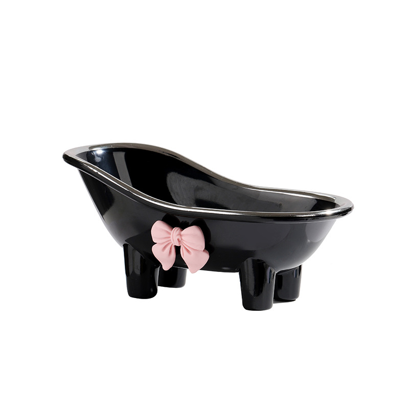 Zwei Mini-seifenschalen Aus Schwarzer Keramik, 14 Cm Durchmesser, Zur Aufbewahrung Von Seife, Mit Rosa Schleifen.