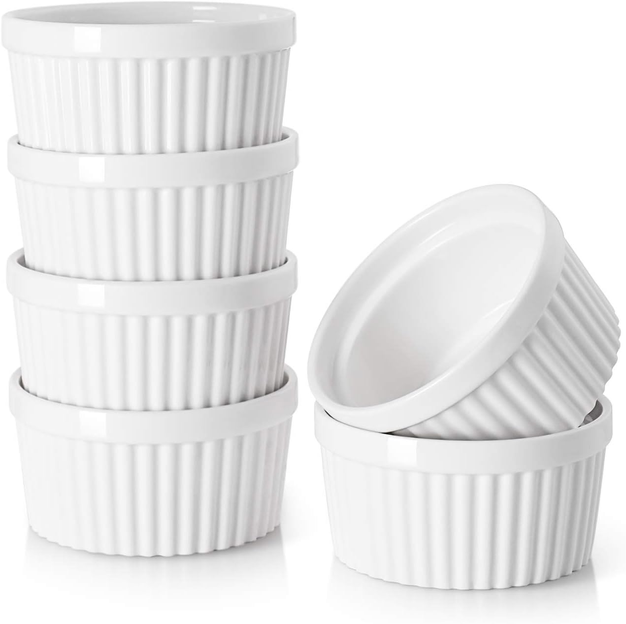 6er-set Förmchen Aus Porzellan, Ideal Für Crème Brûlée, Muffins Und Kuchen, Soufflés Und Puddings, Sowie Als Kleine Schälchen Für Eiscreme, Saucen, Obst Und Snacks, 120 Ml