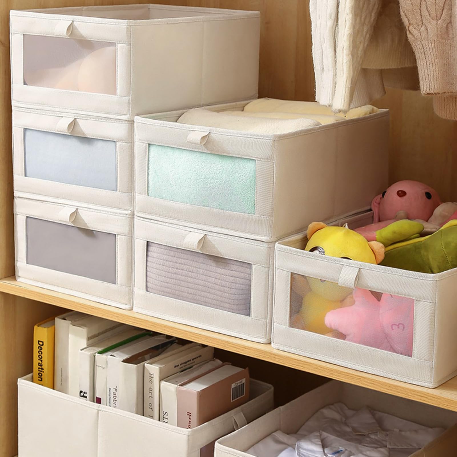 6er-set Kleiderschrank-organizer, Faltbare Wäscheaufbewahrungsboxen Mit Sichtfenster, Stoffaufbewahrungsbox, Schubladenorganizer Für T-shirts, Jeans Und Unterwäsche