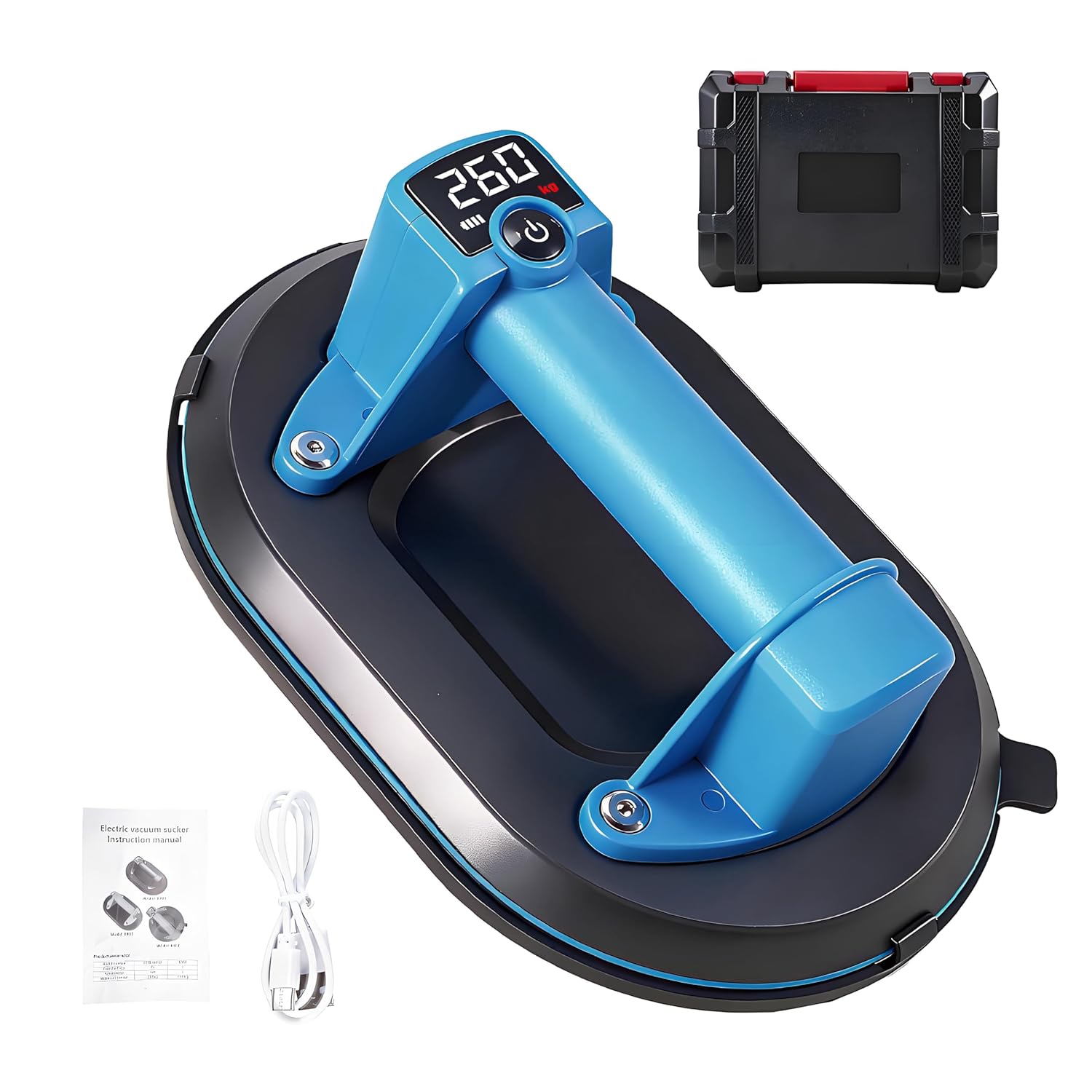 Saugnapf Für Fliesen, Tragbarer, Akkubetriebener Saugnapf (260 Kg Tragkraft), Led-anzeige, Integrierter 3000-mah-akku, Usb-typ-c-ladeanschluss, Elektrischer Saugnapf Für Fliesen, Glas, Terrassenplatte