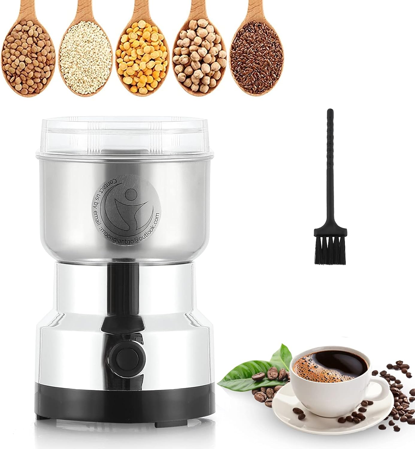 Multifunktionale Elektrische Kaffeemühle (200 W, 14.500 U/min), Ultrafein Gemahlen, Tragbar, 300 Ml Fassungsvermögen, Edelstahl, Zum Trocknen Von Zutaten Wie Gewürzen, Kräutern Und Kaffee, Schwarz