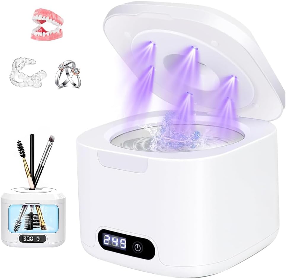 Ultraschallreiniger, 49000 Hz Ultraso Bac, 340 Ml Ultraschallreiniger Mit 6 Uv-lampen, Ultraschallreiniger, Tragbare Automatische Reinigung Für Zahnersatz, Zahnrinnen-aligner-schmuck