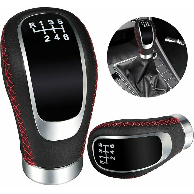 Nazalus-hot Sale-universal Auto-innenraumzubehör 6-gang-schaltknaufhebel Aus Leder Mit 3 Adaptern 8 Mm 10 Mm 12 Mm Schwarz Rot Für Die Meisten Fahrzeuge