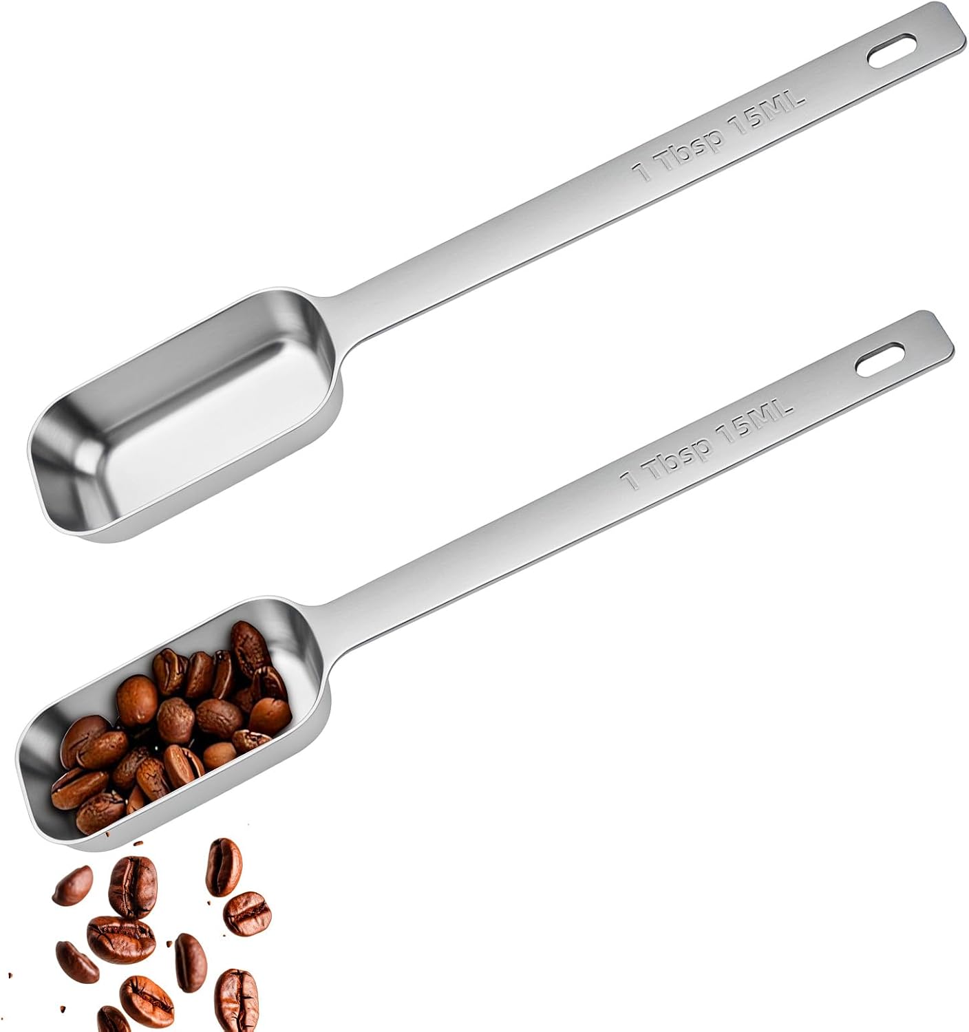 Messlöffel, Set Mit 2 Messlöffeln Aus Edelstahl Für Schmale Gewürzgläser – 1 Esslöffel/15 Ml, Mit Metrischen Und Us-maßangaben, Für Trockene Und Flüssige Zutaten