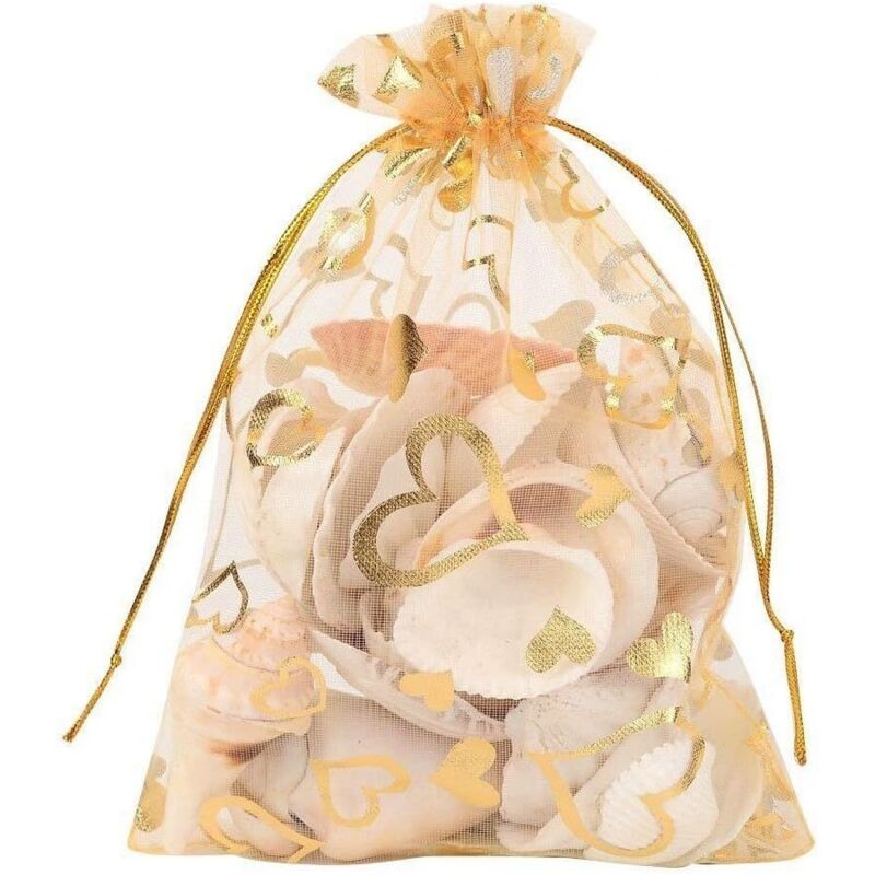 Organza-herzbeutel, 100 Stück, 9 X 12 Cm, Gold, Ideal Für Hochzeiten, Weihnachten Und Als Gastgeschenk – Ulisem