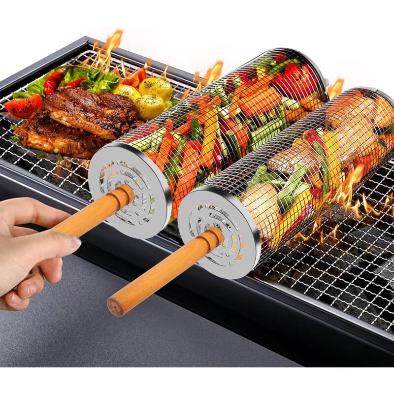 2-teiliger Grillkorb Aus Edelstahl Für Gemüse, Fleisch Und Fisch - Ulisem