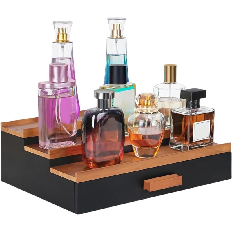 Organizer Aus Massivholz Für Parfums Und Accessoires – 3-stöckiges Tablett Mit Schublade Für Bad, Rasierbedarf Und Aufbewahrung – Ulisem
