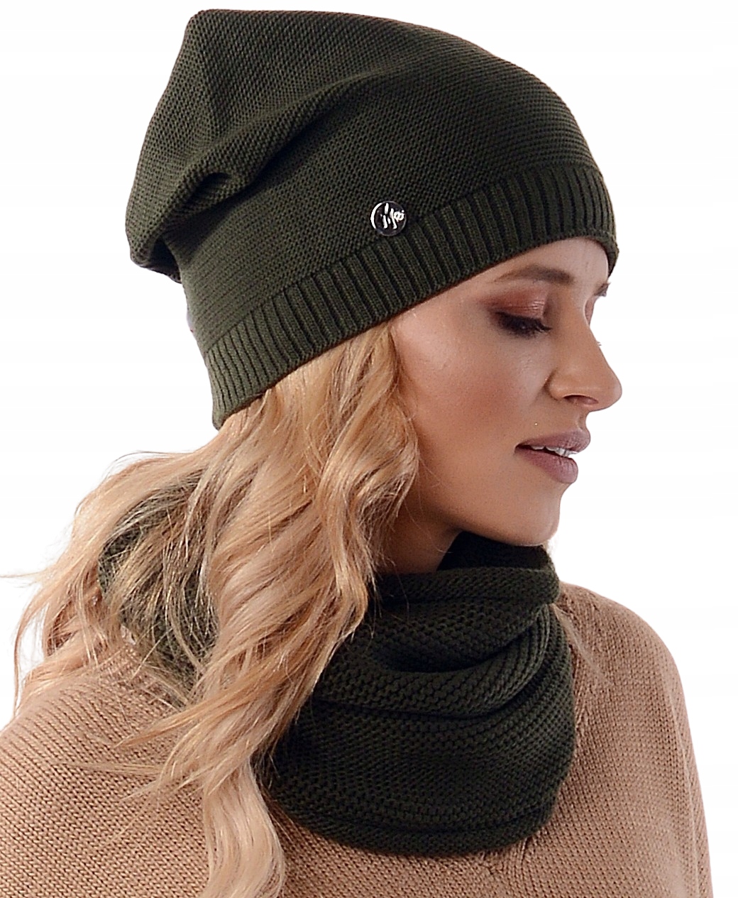 Damen-set Mit Hut Und Schlauchschal, Khaki B1
