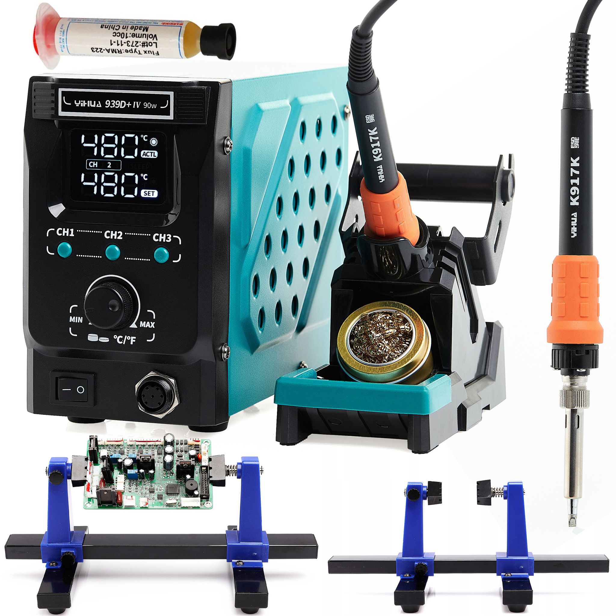 Yihua 939d+-iv 90w Lötstation-set + Flussmittel + Leiterplattenhalter