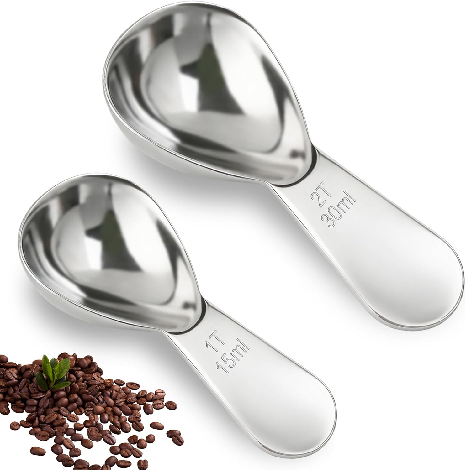 Zwei Kaffeelöffel Mit Kurzem Griff, Ein 15-ml- Und Ein 30-ml-messlöffel Aus Edelstahl, Ideal Zum Abmessen Von Kaffeebohnen, Gemahlenem Kaffee, Espresso, Tee Und Zucker.