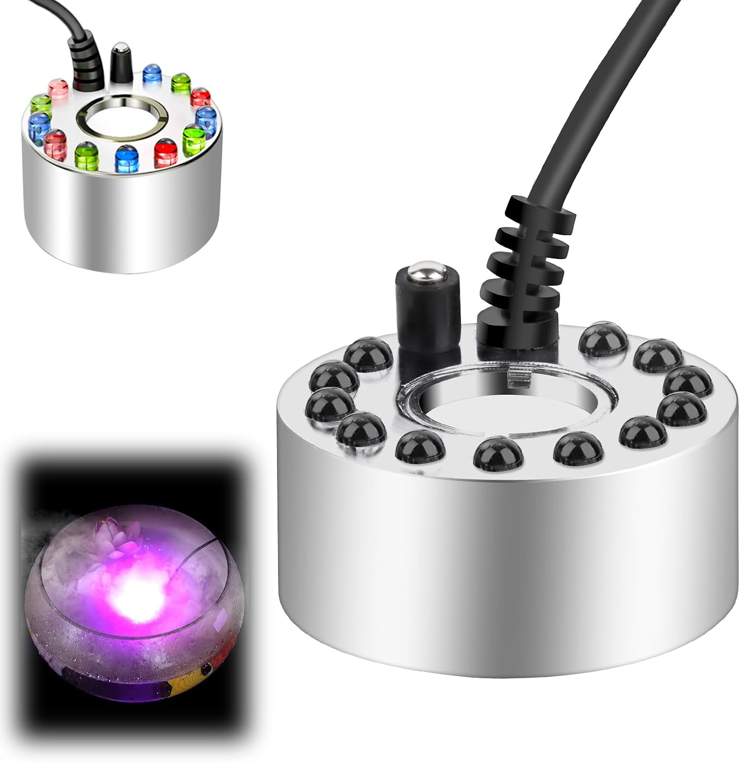 Ultraschall-nebelmaschine, Mit 12 Bunten Leds, Mini-nebelmaschine Aus Metall, Luftbefeuchter – Perfekt, Für Brunnen, Teich, Nebeldekoration