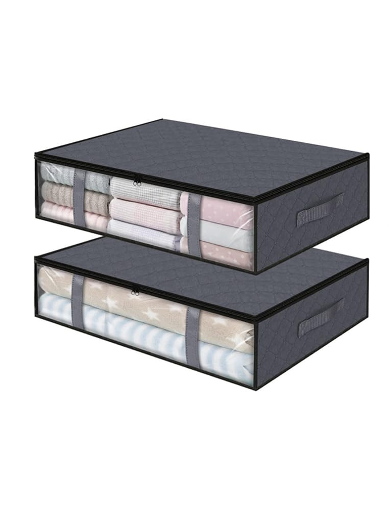 Set Mit 2 Robusten Aufbewahrungstaschen Für Unter Das Bett Mit Sichtfenster Wasserdichter Reißverschluss Und 4 Verstärkte Griffe Faltbar Und Platzsparendes Design Für Kleidung, Bettwäsche Und Decken