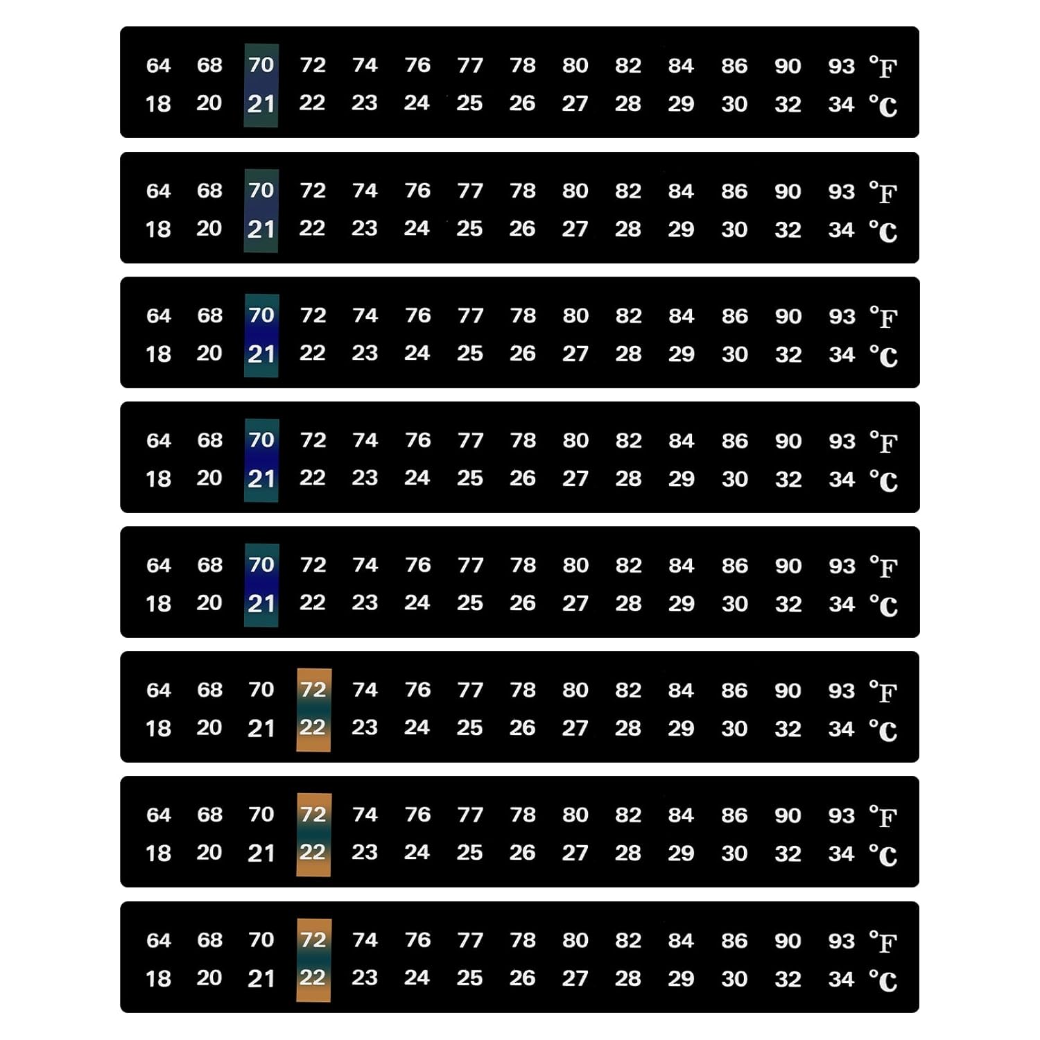 Packung Mit 8 Horizontalen, Selbstklebenden Thermometerstreifen, Digitale Temperaturanzeige, Geeignet Für Fermentation, Brauen, Wein, Bier, Kombucha Und Aquarien, Messbereich 64 Bis 93 °f (18 Bis 34 °