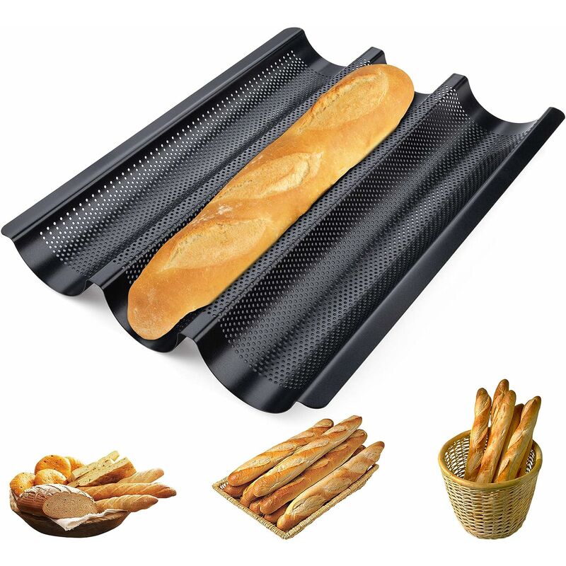 Nazalus-hot Sale-backblechform Für 3 Baguettes, Schwarzes French-stick-brotform-tablett, Antihaftbeschichtete Baguette-pfannen, Perforiertes Backblech Für Baguettes, Brot, Sandwiches –