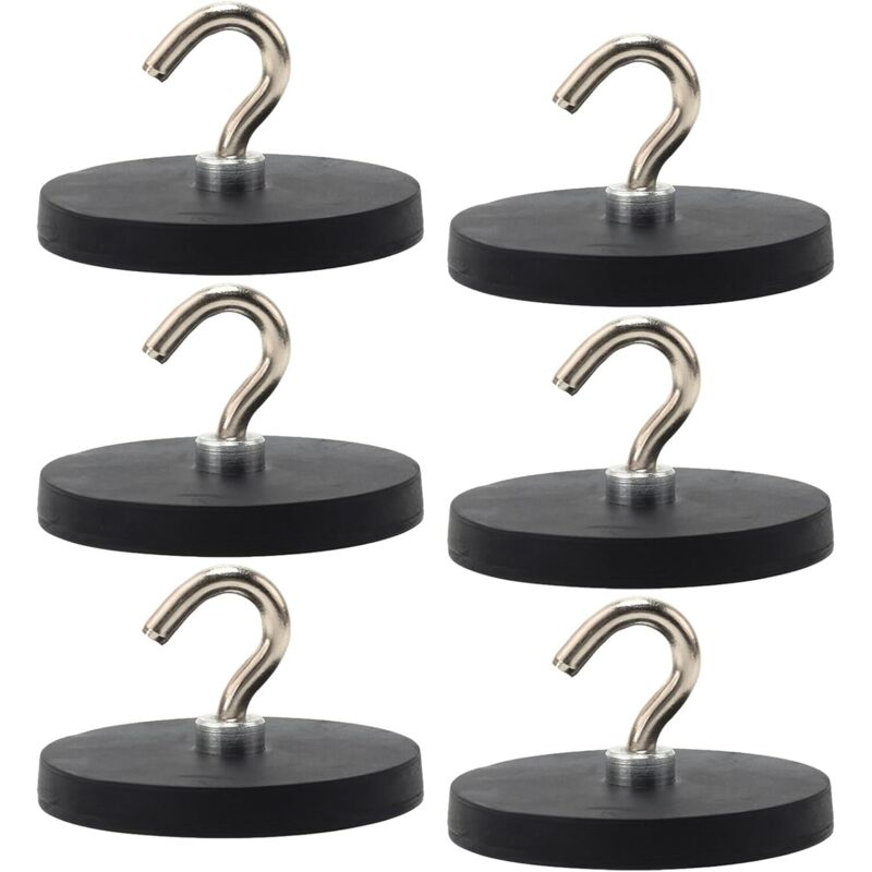 Magnetische Haken Zum Anbringen Ohne Bohren – 6er-pack, 43 Mm, Schwarz Und Gummiert, 10 Kg Tragkraft, Für Metalltüren Und Kühlschränke