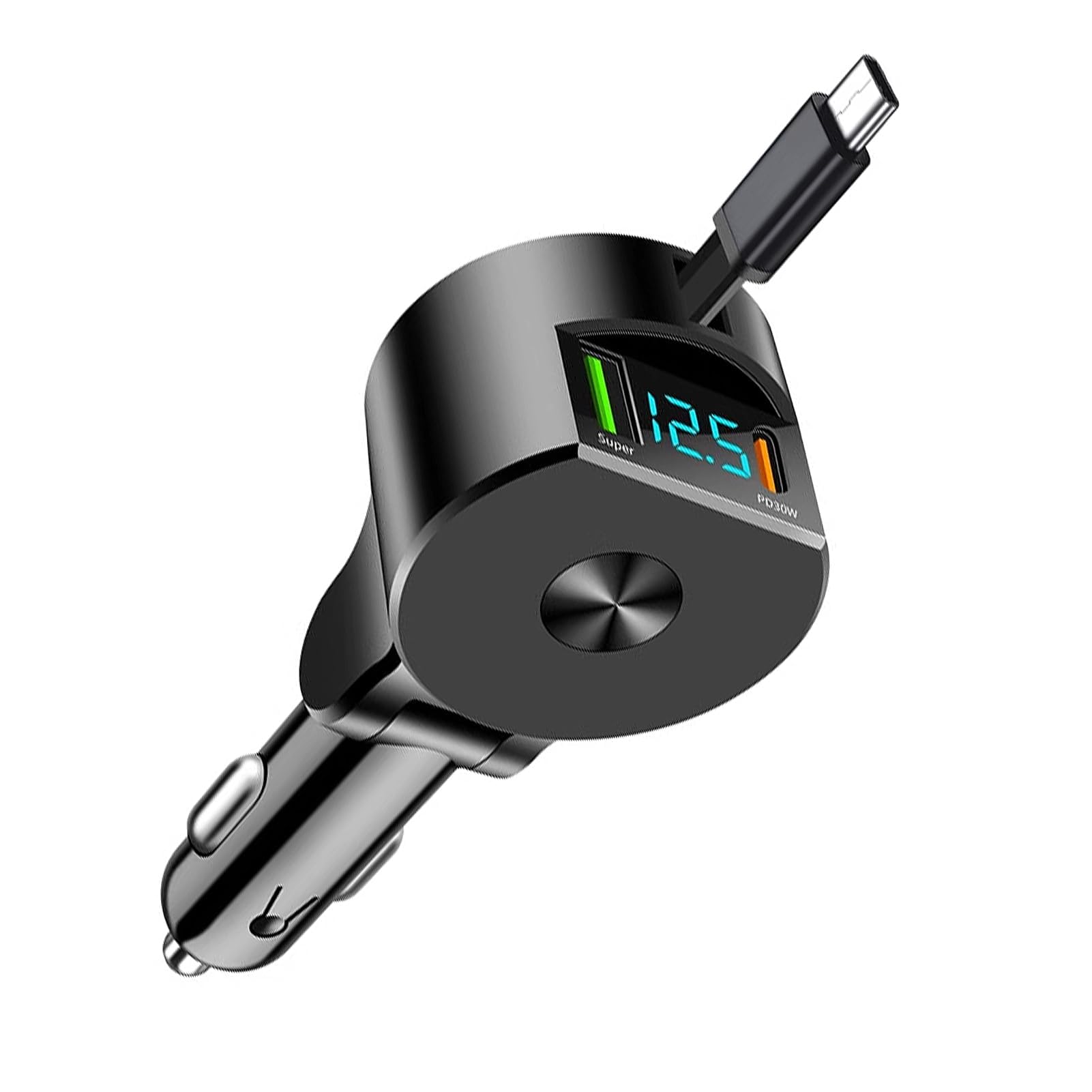 Einziehbares Autoladegerät, 75 W, 3-in-1, Usb C, Einziehbares Zigarettenanzünder-ladegerät Mit Kabel, 30 W, Superschneller Usb-c-zigarettenanzünder, Kompatibel Mit Iphone 16/15/pro Max/pro/plus/sam-su