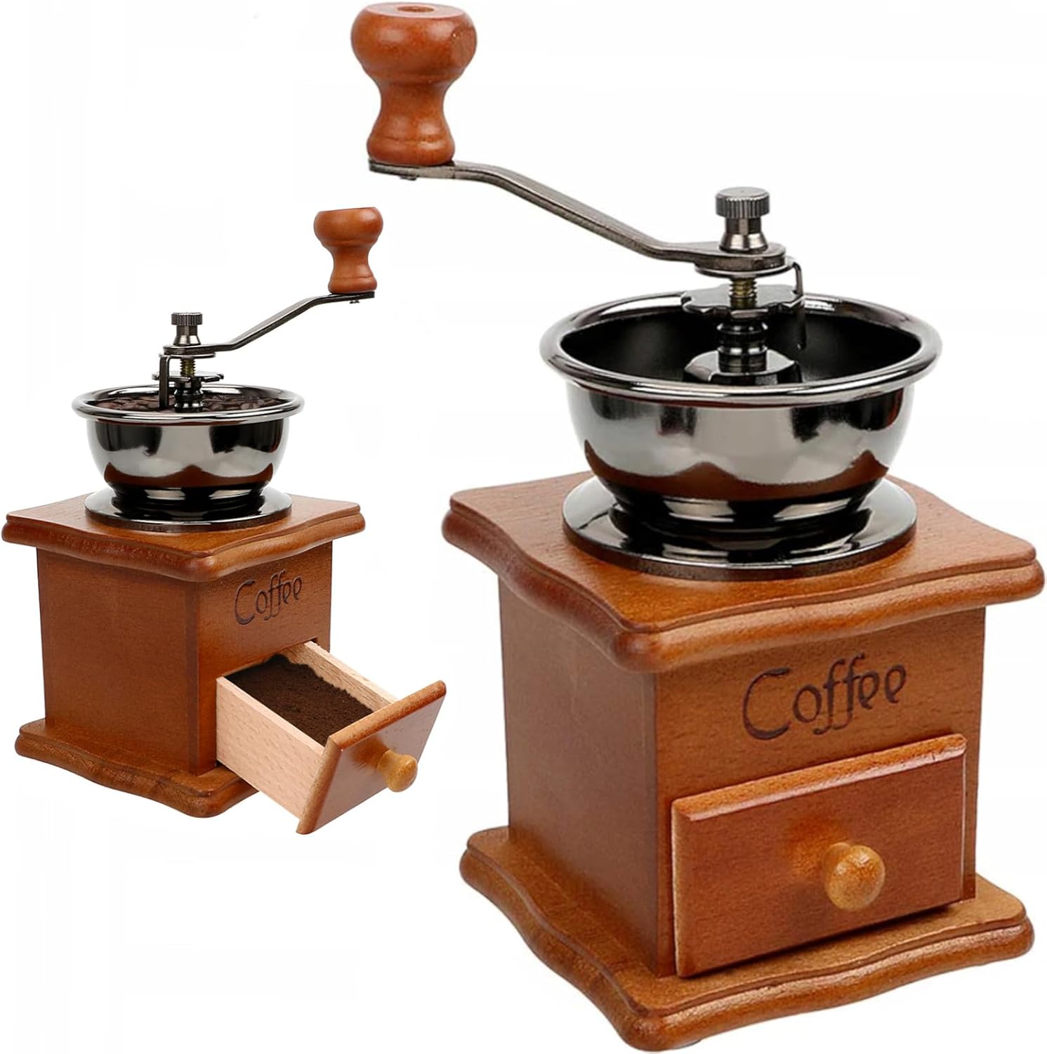 Kaffeemühle, Braun, Retro-stil, Manuelle Kaffeemühle Aus Holz Mit Kurbel, Tragbar, Antikes Design, Espressomühle Für Kaffeebohnen, Edelstahl