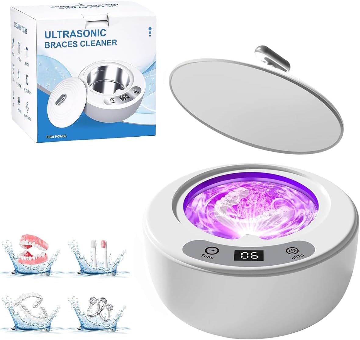 Ultraschallreinigungsgerät Für Silberschmuck Mit Uv-licht Und Tragbarem Timer Zur Ausrichtung Von Zahnprothesen, Zahnschienen, Mundschutz Und Knirscherschienen