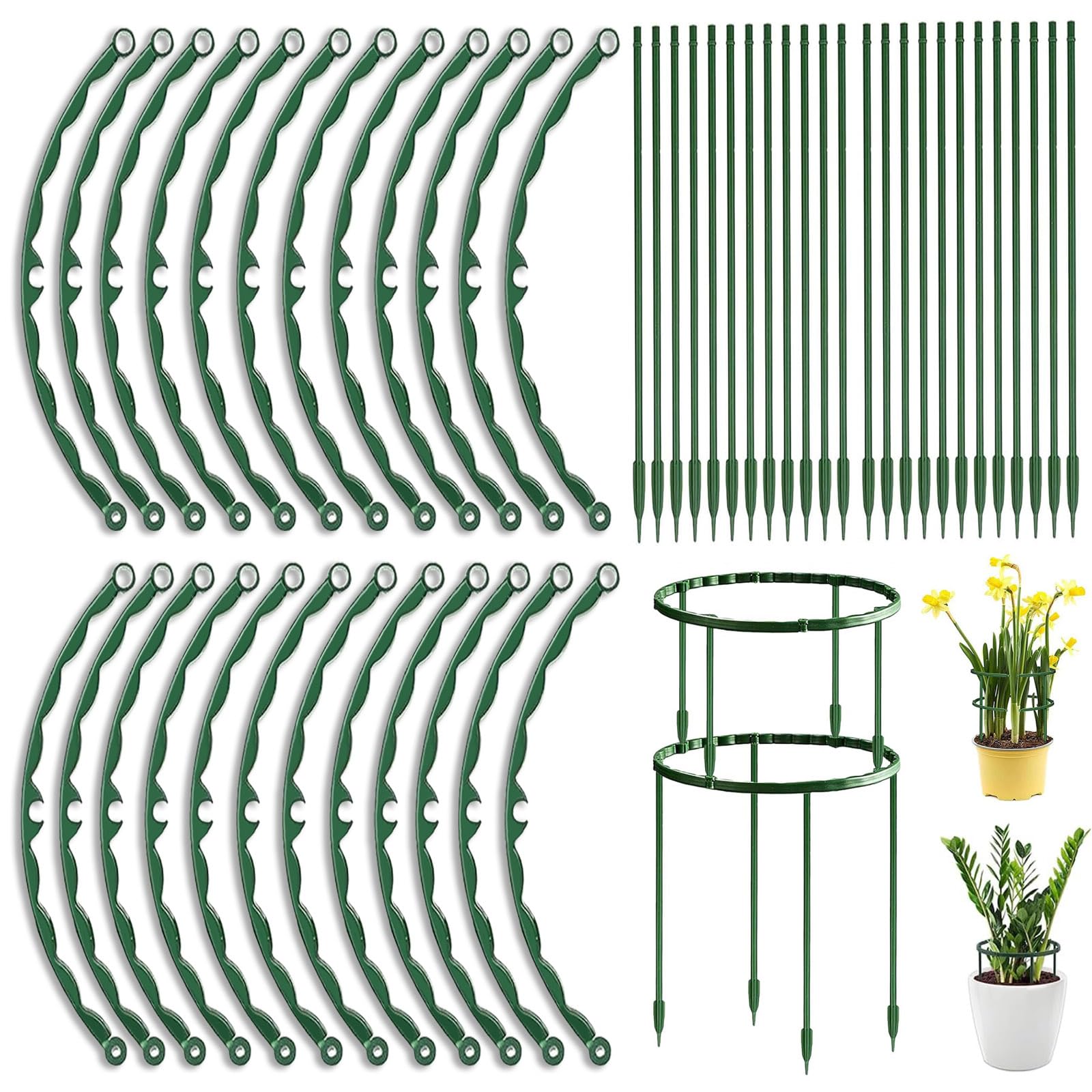 Set Mit 48 Runden Pflanzenstützringen Aus Kunststoff, 25 X 14 Cm, Für Gartenpflanzen, Blumen Und Gemüse