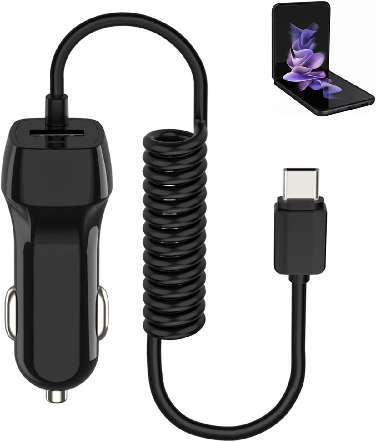 Kfz-ladegerät Für Samsung Galaxy Z Flip 6 Ai Phone, Flip 5 5g, Flip 4, Flip 3, Fold 6, Fold 5, Fold 4, Fold 3, Fold 2 Mit Kfz-ladekabel Und Zusätzlichem Usb-anschluss