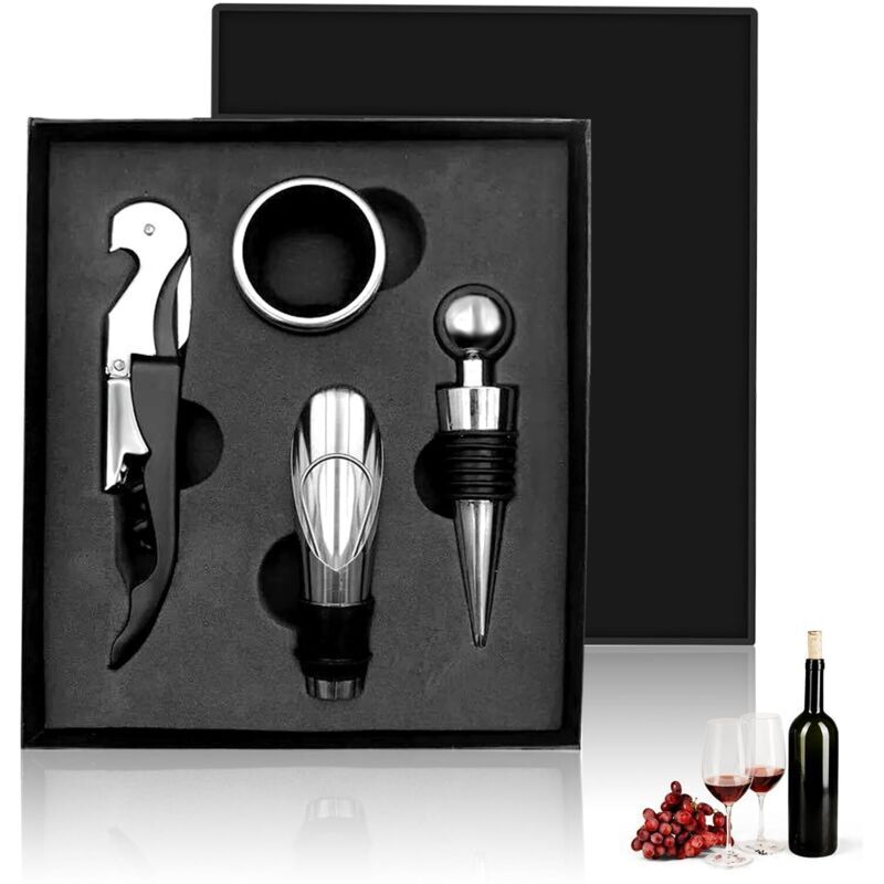 Schwarzer Edelstahl-flaschenöffner – Klassischer Korkenzieher Mit Geschenkbox, Komplettes Weinset Für Weinliebhaber – Ulisem