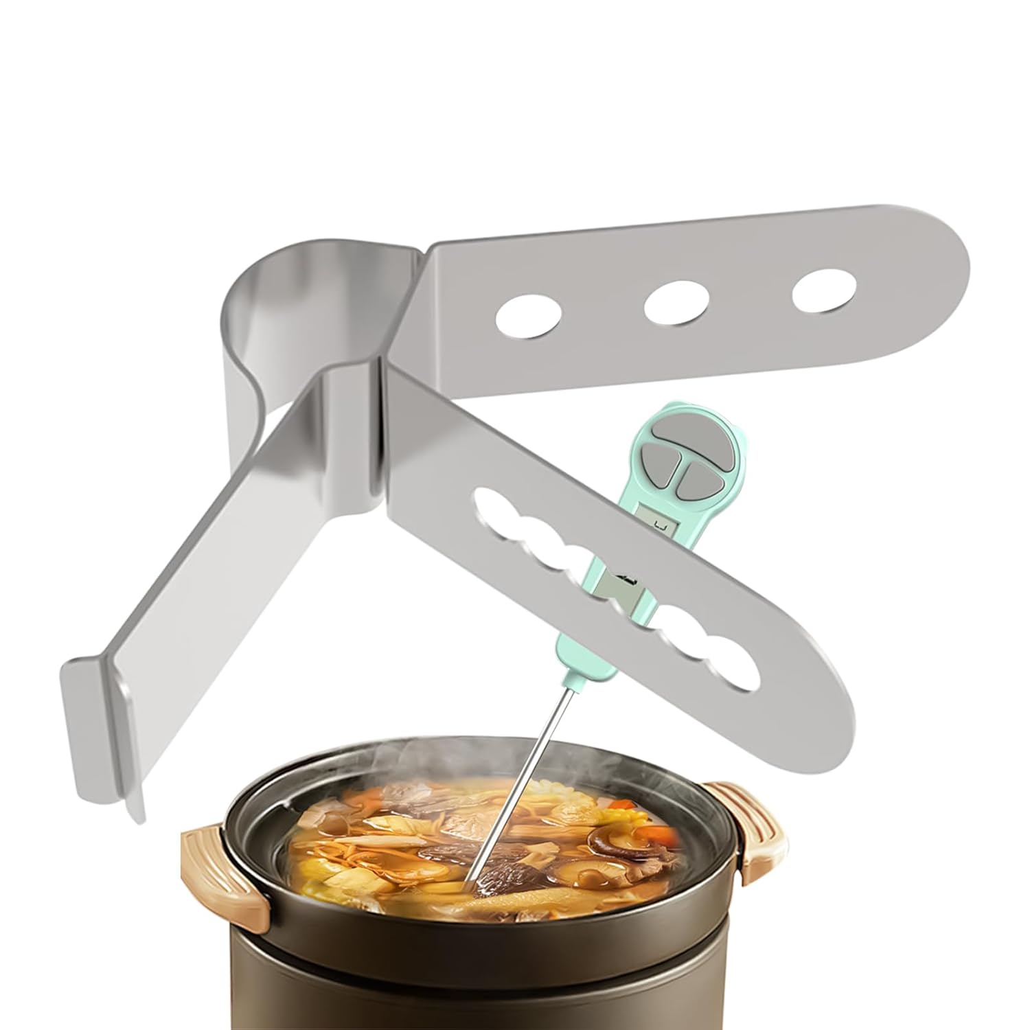 Temperaturfühler-clip – 3-loch-edelstahlhalter, Hitzebeständiger Thermometer-clip, Ideal Für Luftfritteuse, Ofen, Grill, Hausmannskost, Camping, Outdoor Und Kochutensilien.