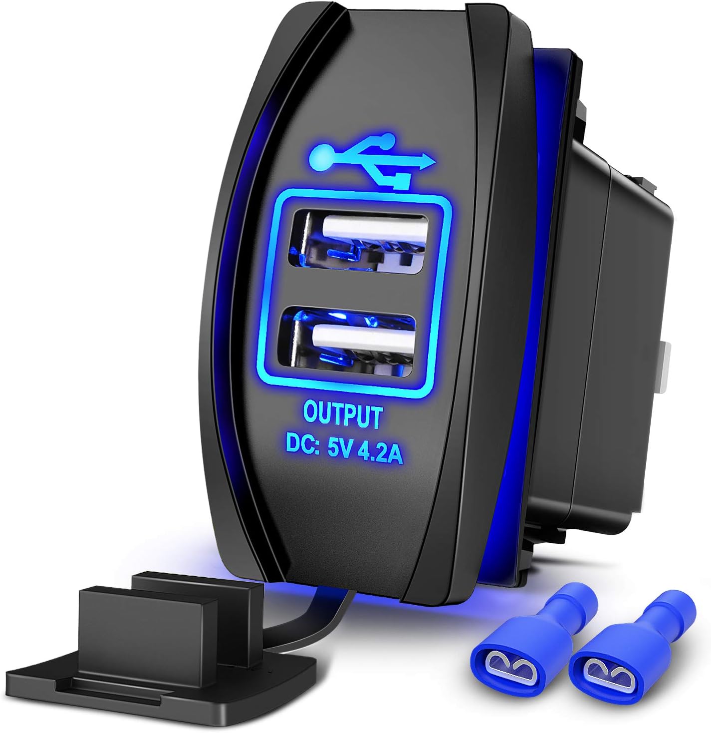 Dual-usb-4,2-a-wippschalter-ladebuchse (12 V/24 V), Wasserdicht, Schnellladefunktion Für Autos, Boote, Lkws Und Wohnmobile, 2 Jahre Garantie, Blau