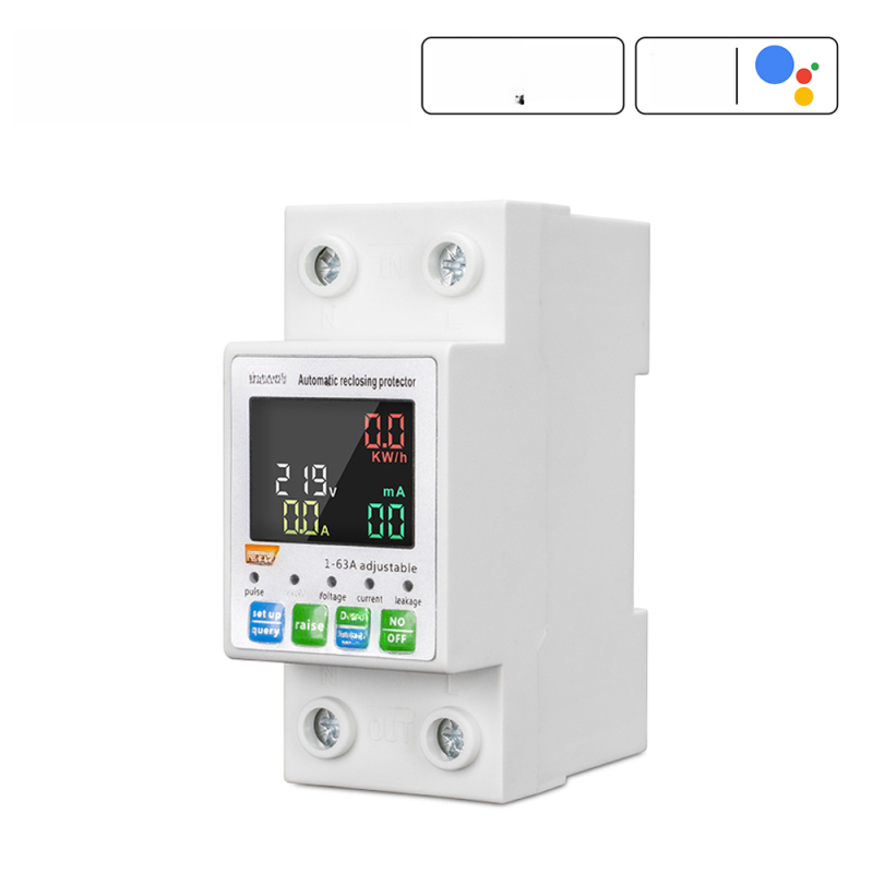 Tuya Wifi-leistungsschalter, Einphasiger Energiezähler, Automatischer Schutz, Lcd-bildschirm, App-kompatibel, Über-/unterspannungs- Und Fehlerstromschutz (1-phasig)
