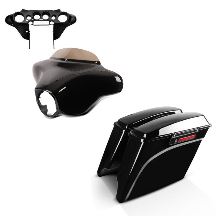 Carenage Batwing Komplettset + Hartschalen-taschen Kompatibel Mit Harley Davidson Touring 94-13 35ltr Schwarz