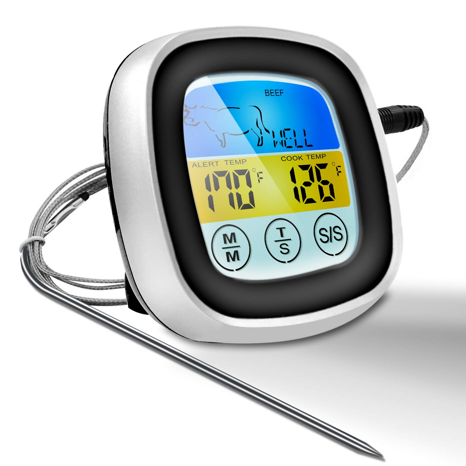 Digitales Fleischthermometer Für Den Ofen, Bunter Touchscreen, Sofort Ablesbare Sonde, Küchengrill-kochthermometer Mit Timer-alarmfunktion